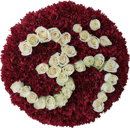 Red & White Round Aum Funeral Tribute