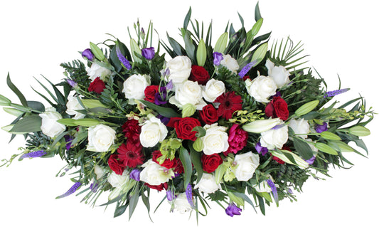 White, Purple & Red Funeral Spray