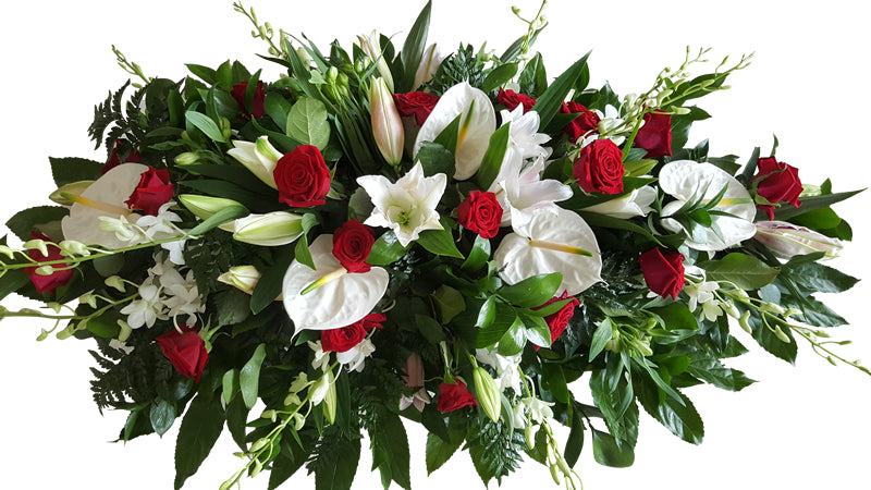 White, Green & Red Funeral Spray