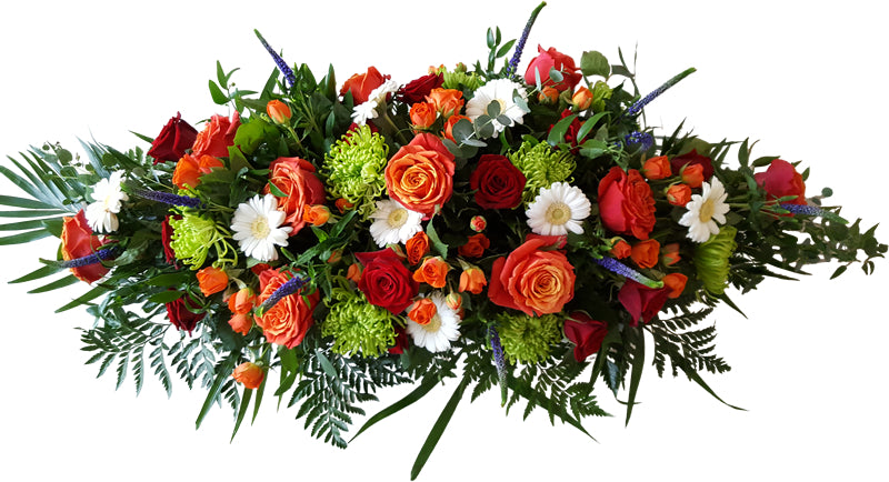 Orange, White, Green & Red Funeral Spray
