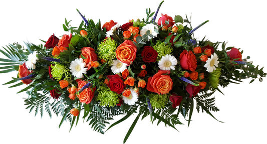 Orange, White, Green & Red Funeral Spray