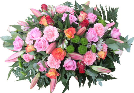 Pink, Orange & Green Funeral Spray