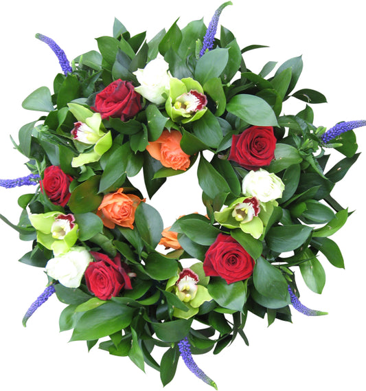 Green & Red Funeral Ring Wreath