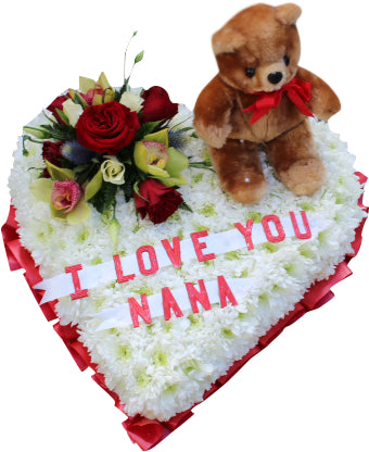 Red & White Funeral Heart Wreath