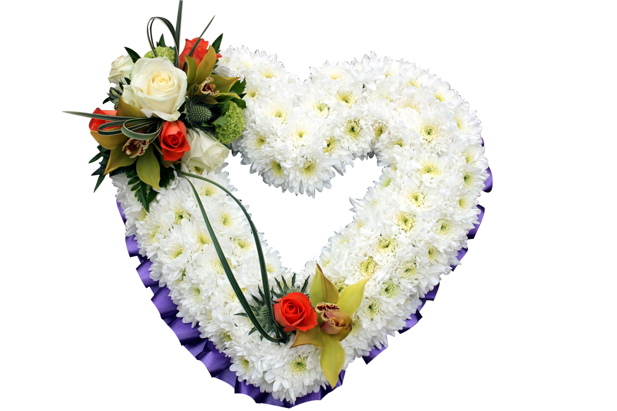 White & Purple Funeral Heart Wreath