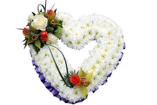 White & Purple Funeral Heart Wreath