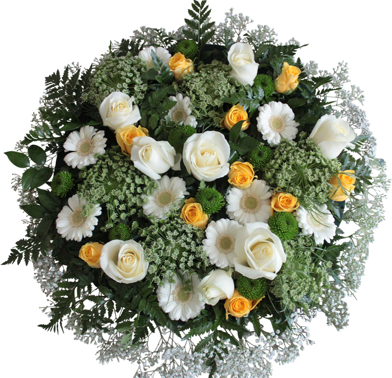 Yellow, White & Green Funeral Posy