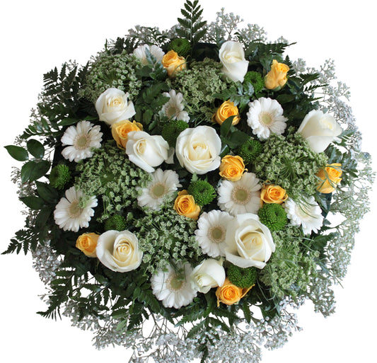 Yellow, White & Green Funeral Posy