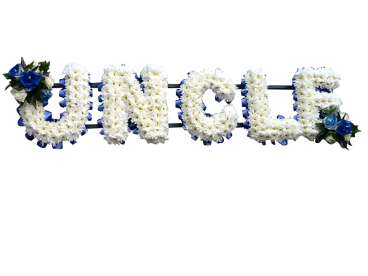 Uncle white and blue funeral flower letter tribute