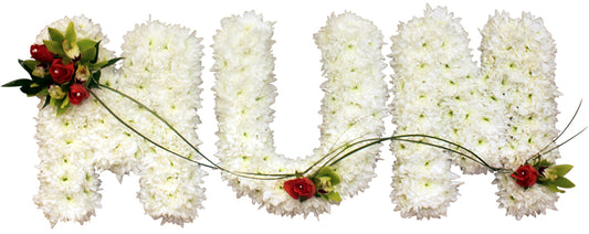Mum white funeral flower letter tribute