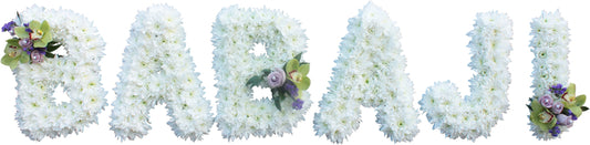 Babaji white funeral flower letter tribute
